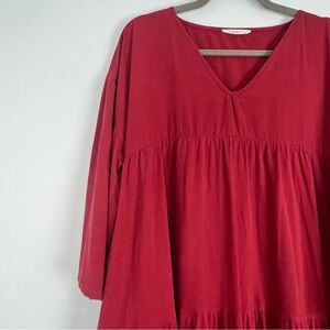 Beaumont Organic | Red Tiered Dress 100% Cotton Summer L